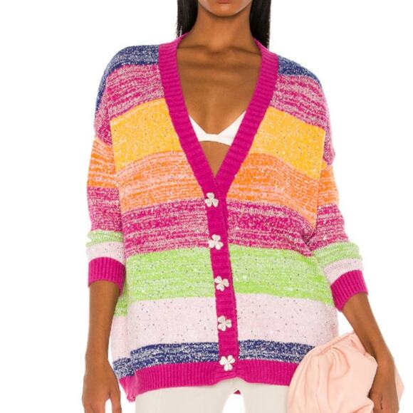 Olivia Rubin Womens Mika Rainbow Stripe Cardigan L Colorful Knitwear - Picture 1 of 10